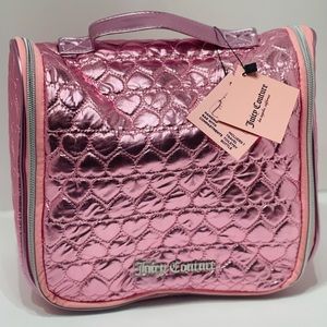 Juicy Couture Metallic Pink Heart Hanging Travel Cosmetic Makeup Bag